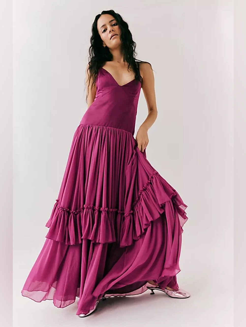 Free People Soliana Maxi Dress‎ Purple Tiered Ruffle Medium